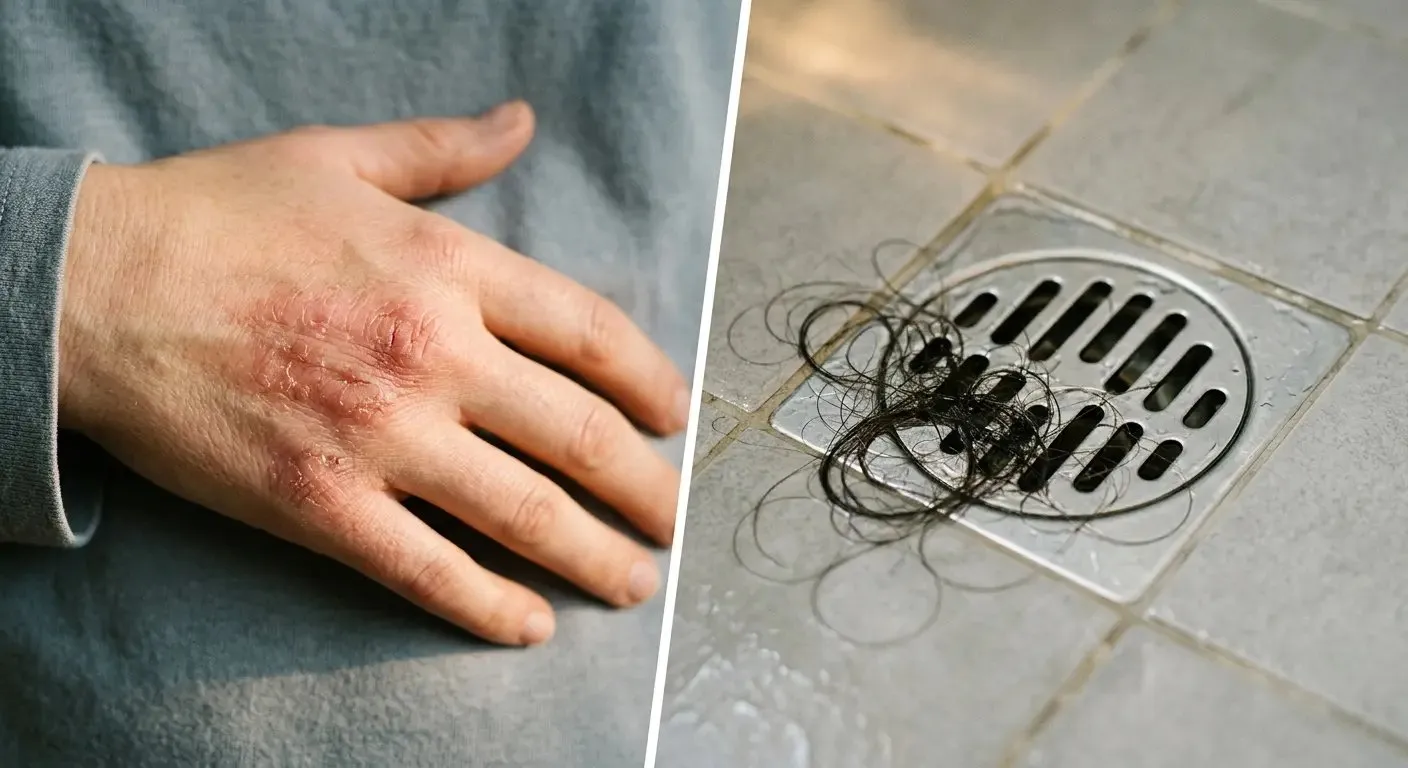 Left: Maddie's hair loss. Right: Wes's eczema