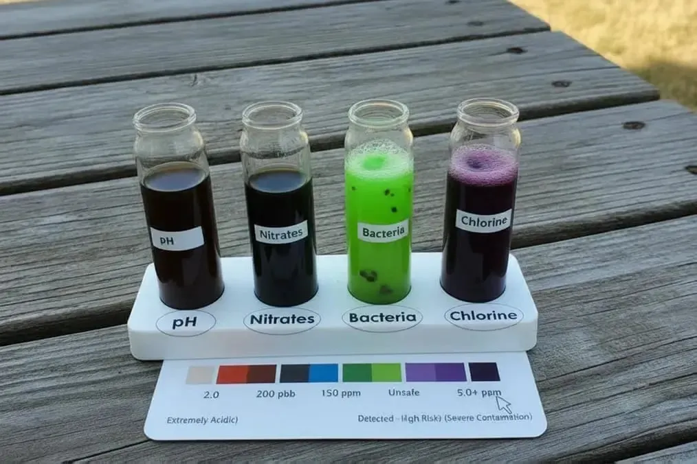 Home water test kit showing contamination results